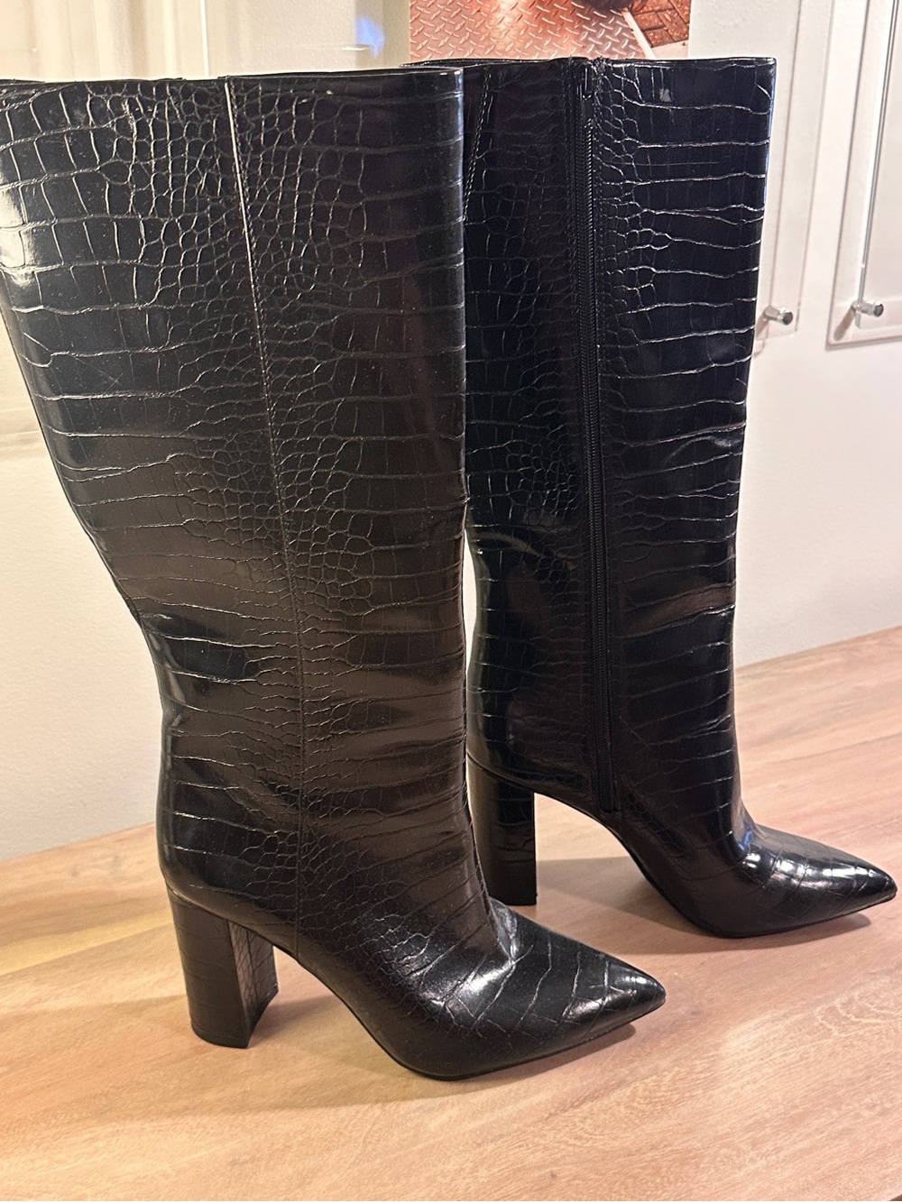 INC International Concepts Black Croc-Embossed Knee Boots
